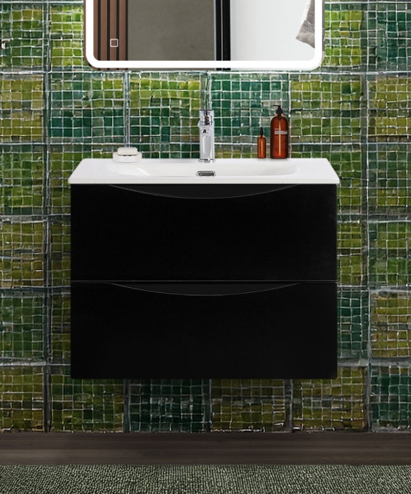 купить Тумба с раковиной подвесная BelBagno MARINO-CER-N-700-2C-SO-NL-P Nero Lucido, раковина белая BB-8099-70 