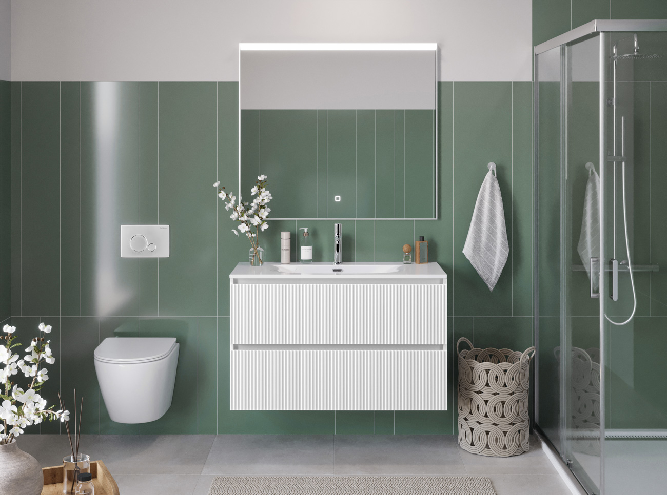 Тумба с раковиной подвесная BelBagno UNO-MINI-900-2C-SO-BO Bianco Opaco, раковина белая BB-8099-3-90