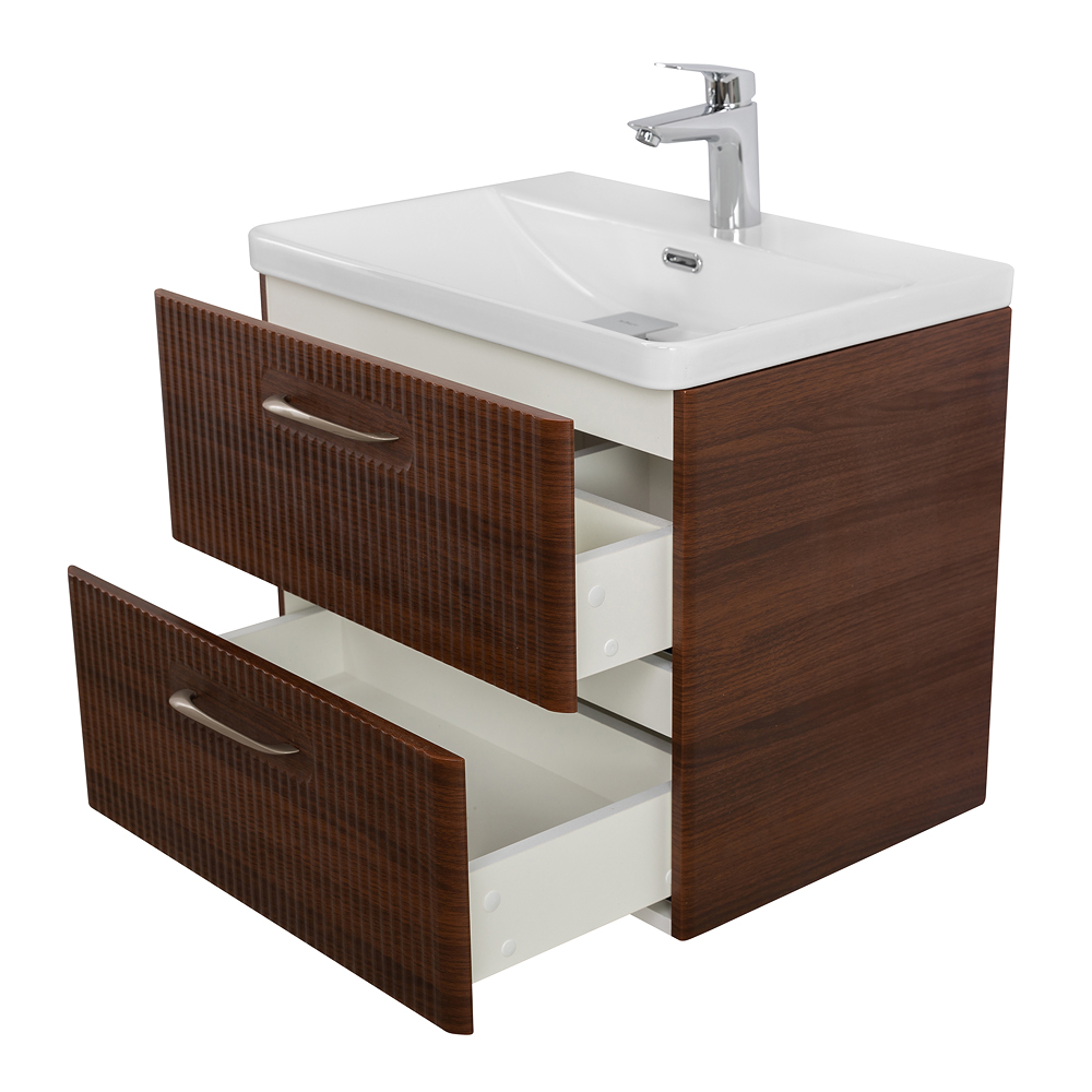 Подвесная тумба с раковиной Belbagno DUE 60 см Noce DUE-600-2C-SO-NOCE-P + BB-8076-3-60