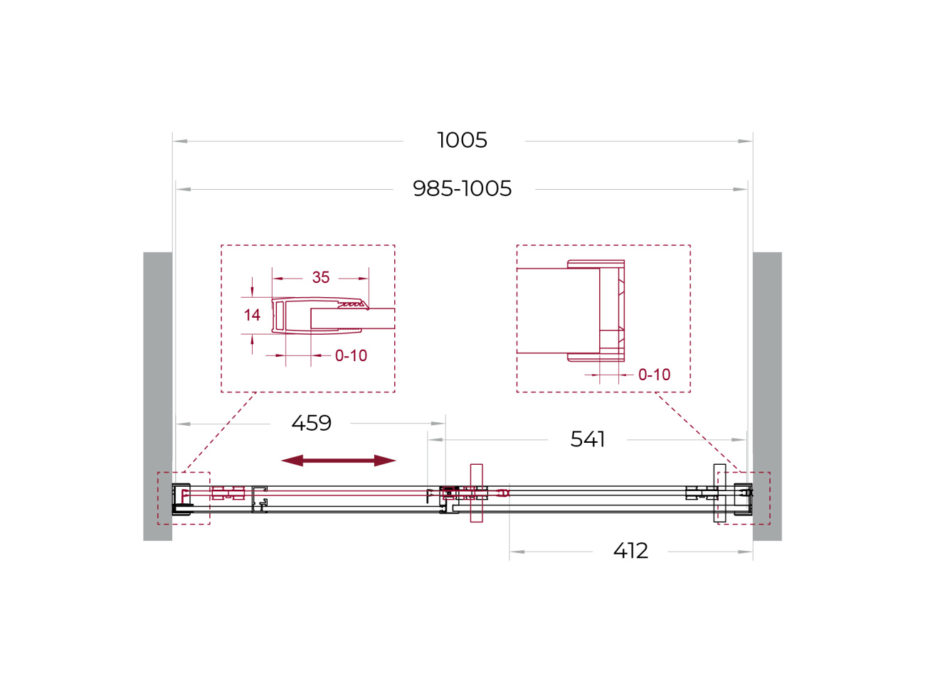 Душевая дверь шириной 100см BelBagno SOFT_CLOSE-1-BF-1-100-C-GM профиль оружейная сталь, стекло прозрачное