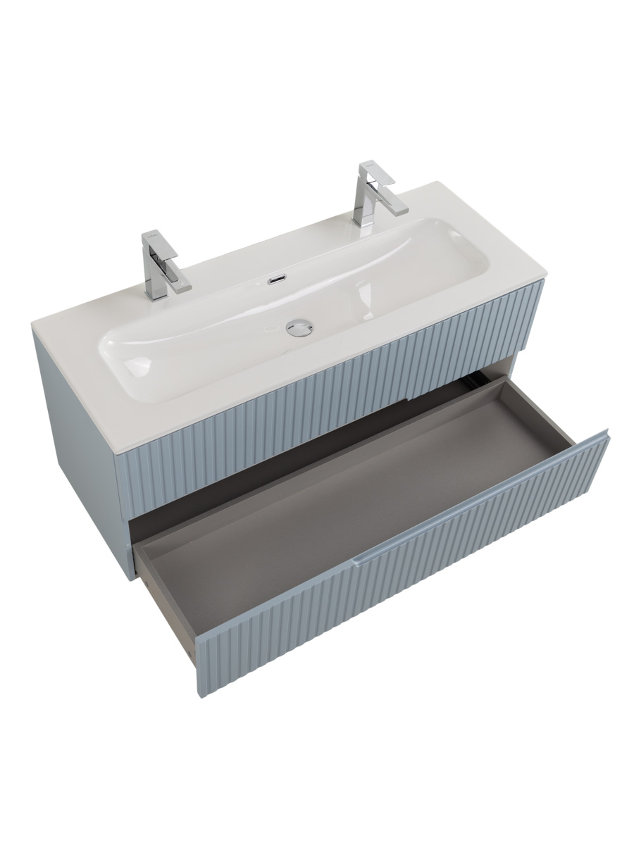 Тумба подвесная CEZARES DUET-N-1200-2C-SO-APR-P с раковиной CZR-8073-120-1-2 с двумя отверстиями для смесителей, голубой жемчужный