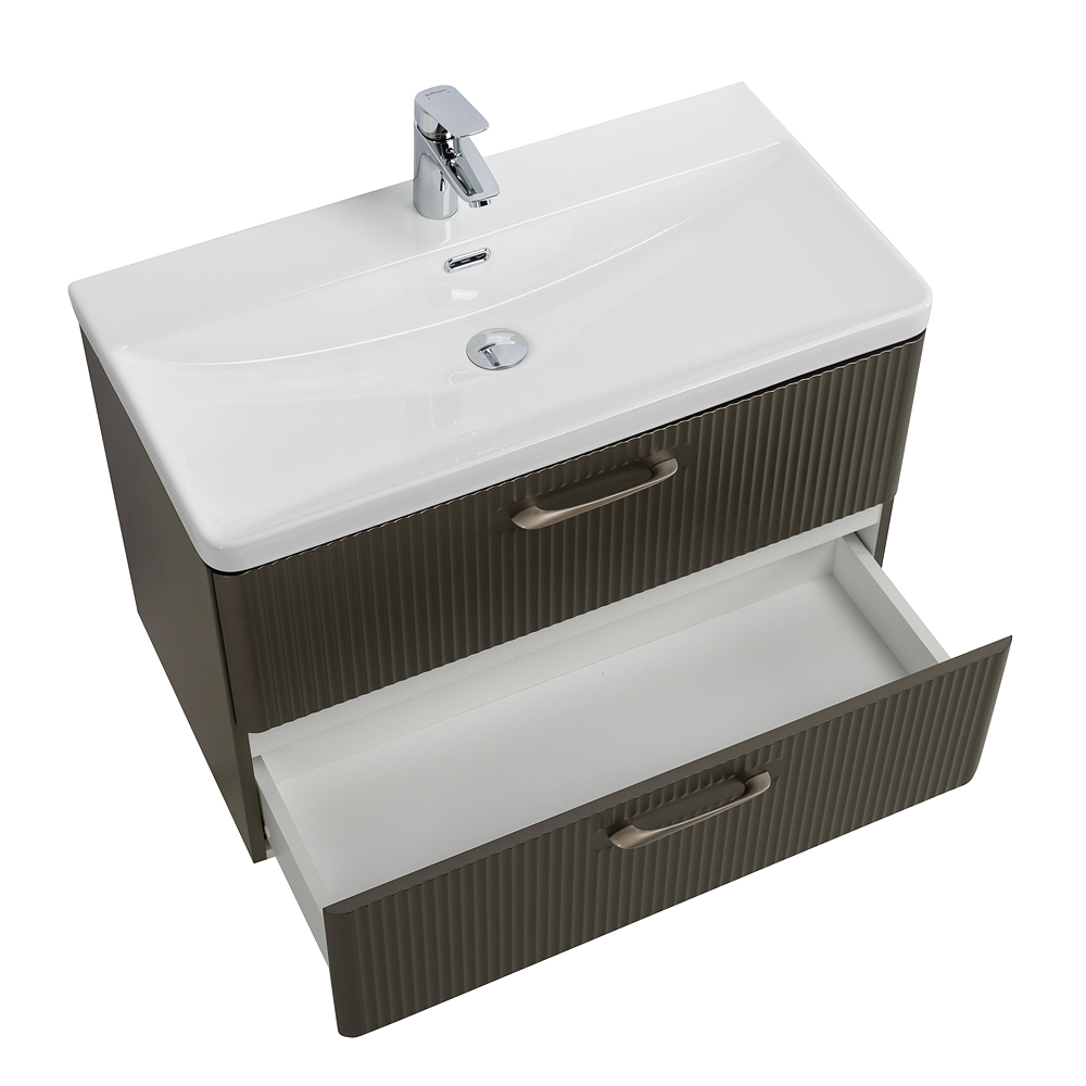 Подвесная тумба с раковиной Belbagno DUE, 80 см Оружейная сталь DUE-800-2C-SO-GM-P + BB-8076-3-80