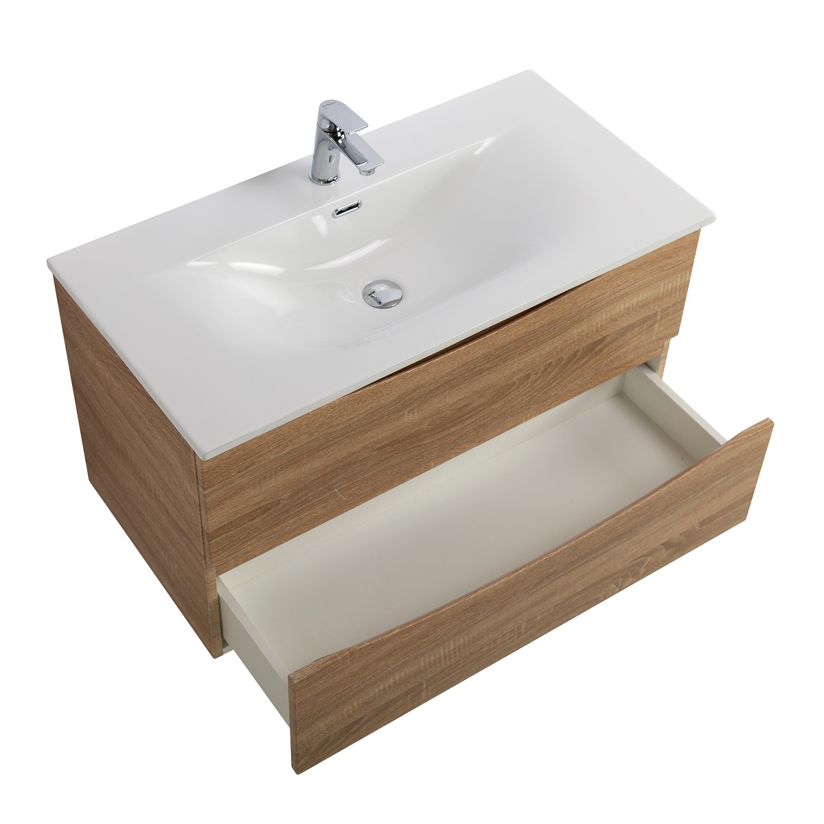 Тумба с раковиной подвесная BelBagno MARINO-CER-MINI-1000-2C-SO-WO-P Rovere Bianco, раковина белая BB-8099-3-100