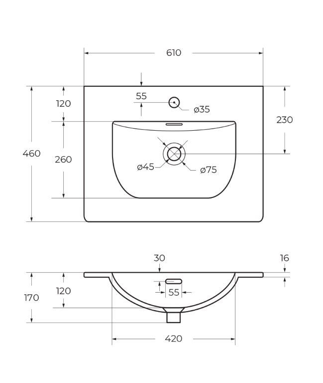 Тумба с раковиной подвесная BelBagno KRAFT-600-2C-SO-GSO Темно-Серый матовый, раковина белая BB-8099-60