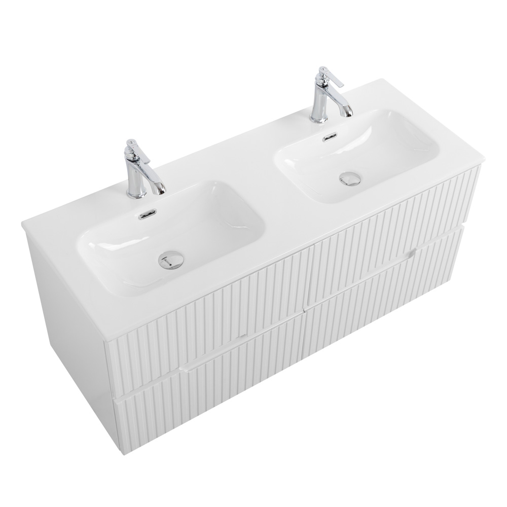 Тумба подвесная CEZARES DUET-N-1200-4C-SO-2-BL с раковиной CZR-8073-120-2 с двумя чашами, белый глянец