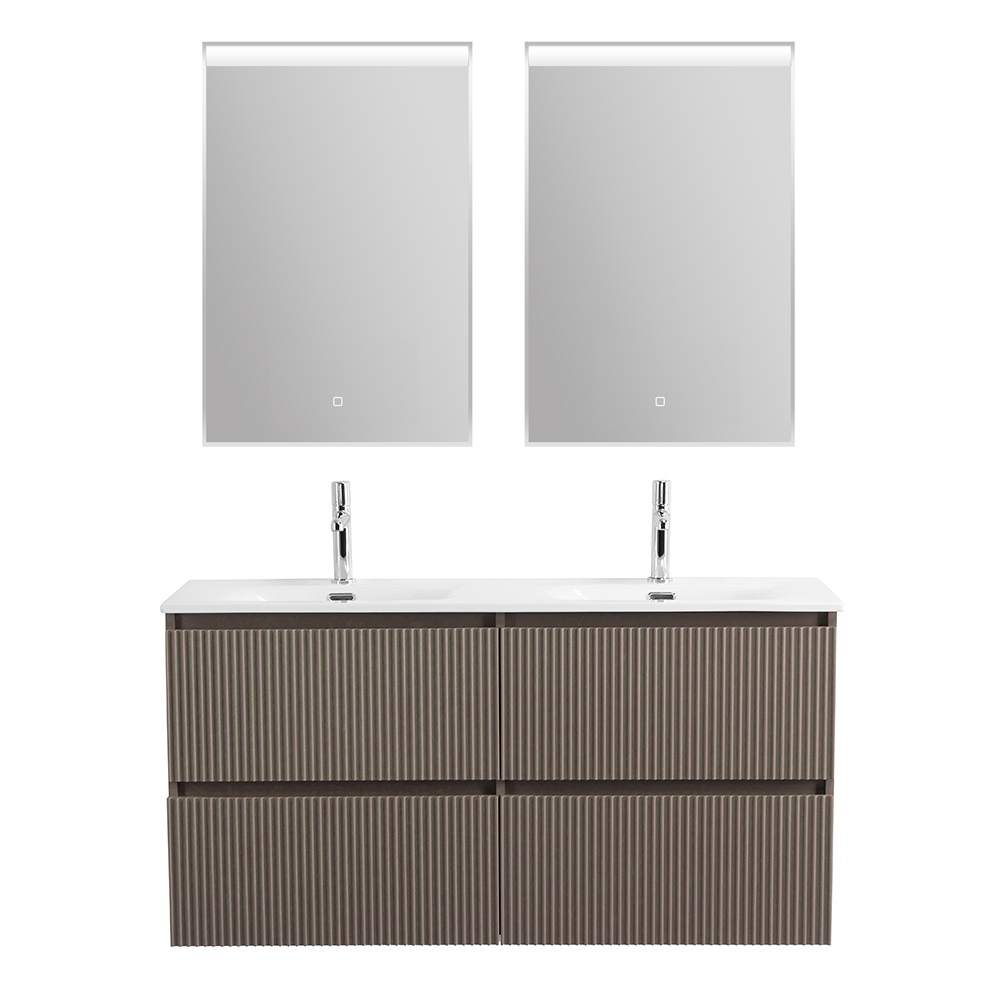 Тумба с раковиной подвесная BelBagno UNO-1200-4C-SO-СO Бежевый матовый, раковина белая BB-8099-120-2 с 2-я чашами