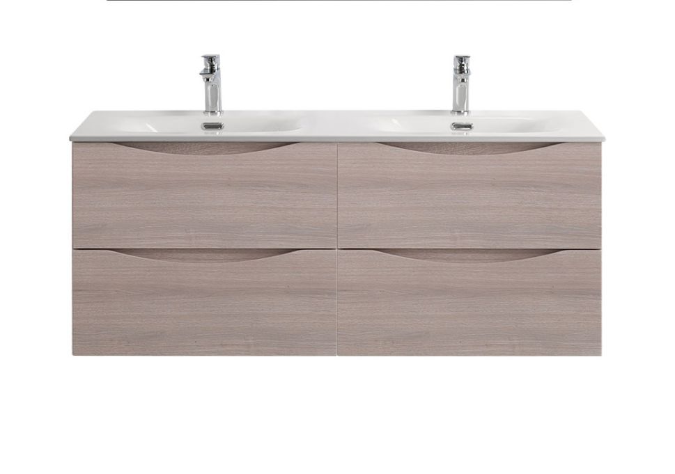 Тумба с раковиной подвесная BelBagno MARINO-CER-N-1200-4C-SO-RG-P Rovere Grigio, раковина белая BB-8099-120-2 с 2-я чашами