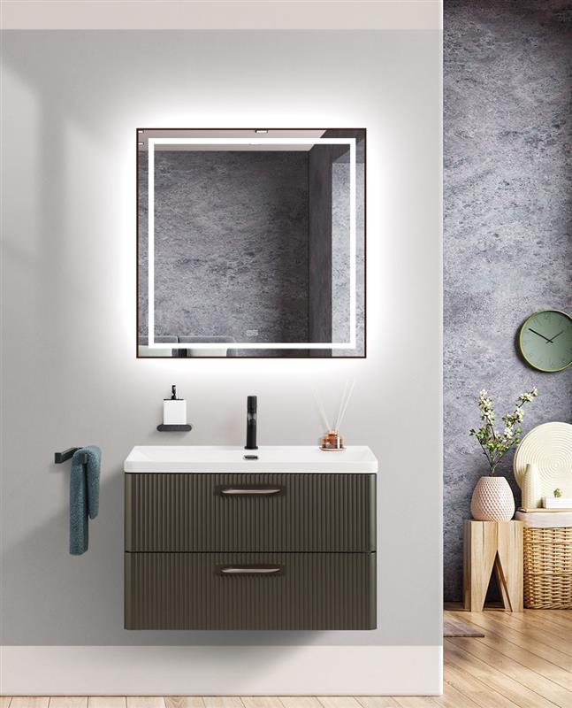 Подвесная тумба с раковиной Belbagno DUE, 80 см Оружейная сталь DUE-800-2C-SO-GM-P + BB-8076-3-80