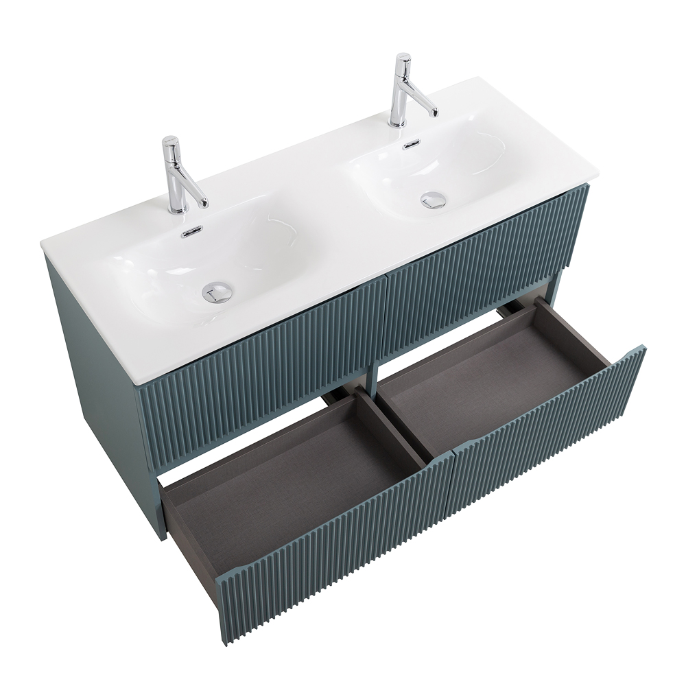 Тумба с раковиной подвесная BelBagno UNO-1200-4C-SO-AO Голубой матовый, раковина белая BB-8099-120-2 с 2-я чашами