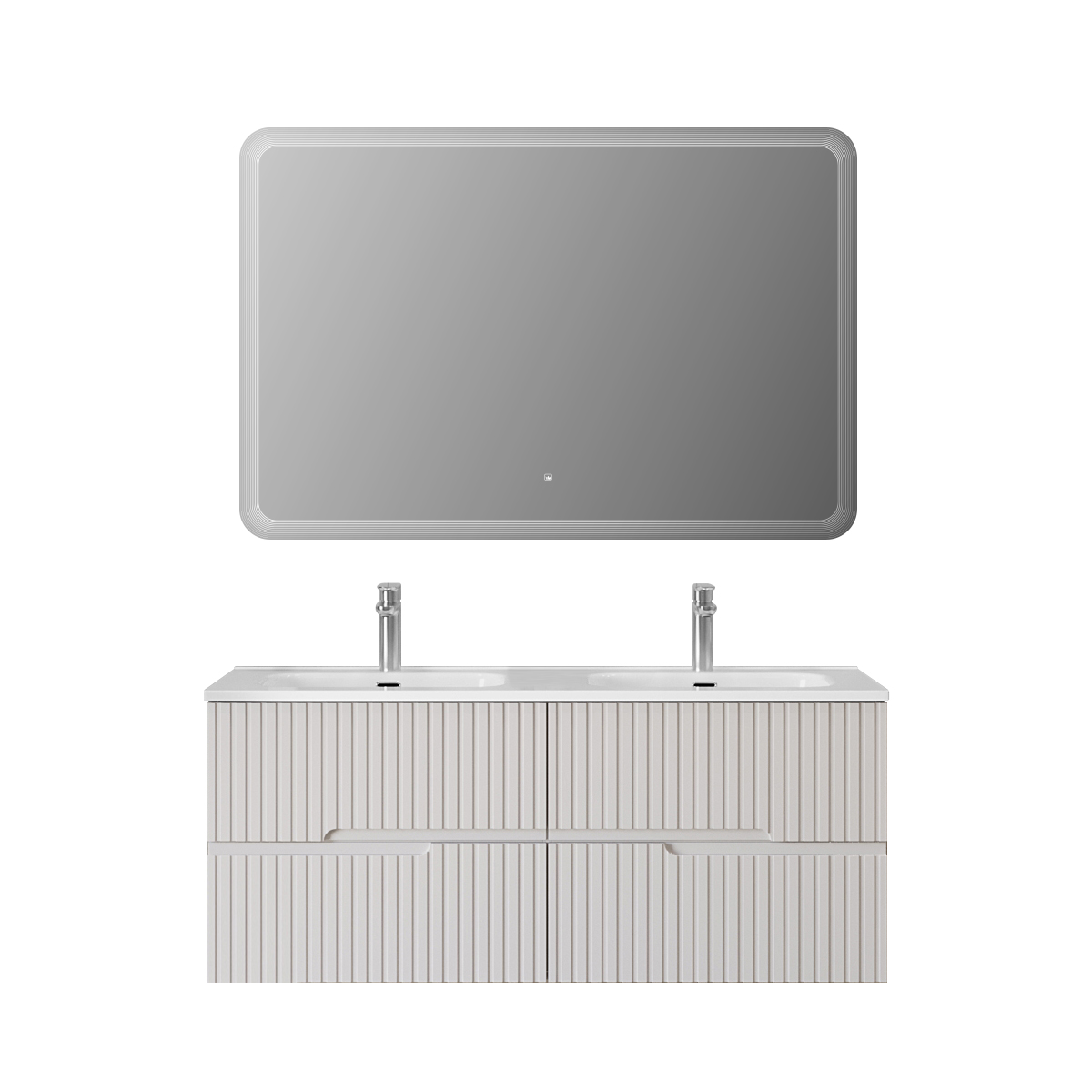 Тумба подвесная CEZARES DUET-N-1200-4C-SO-2-BL с раковиной CZR-8073-120-2 с двумя чашами, белый глянец