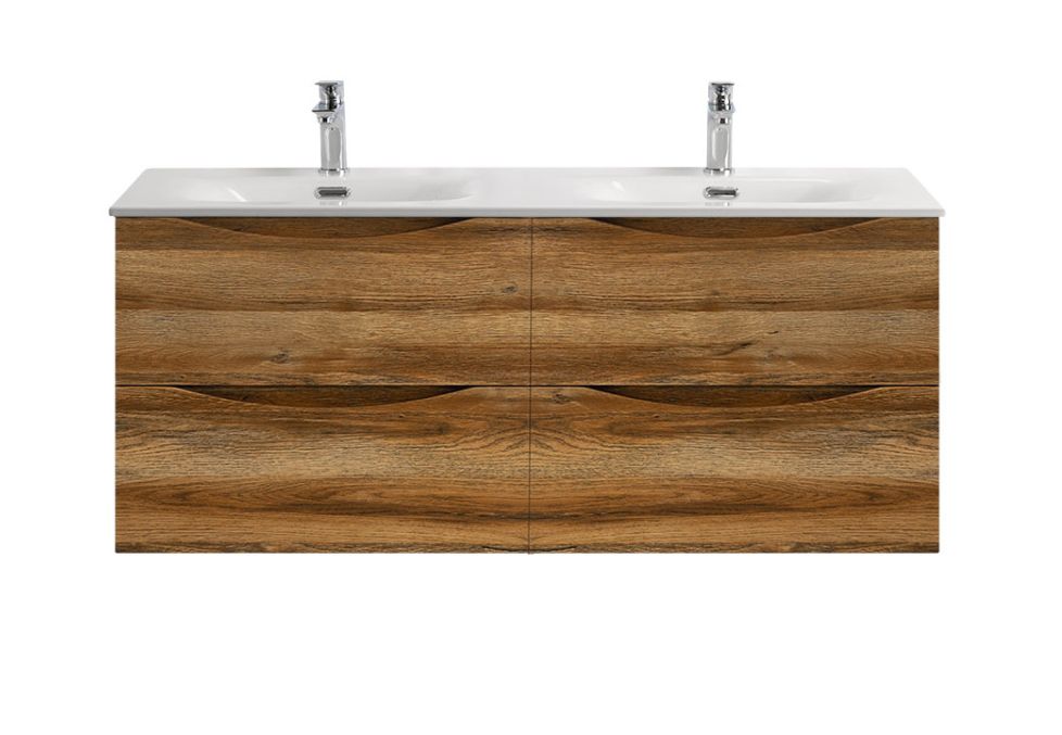 Тумба с раковиной подвесная BelBagno MARINO-CER-N-1200-4C-SO-RR-P Rovere Rustico, раковина белая BB-8099-120-2 с 2-я чашами