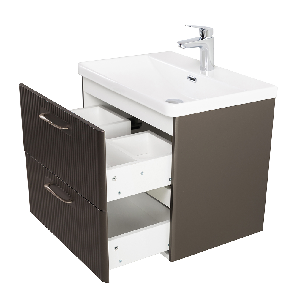 Подвесная тумба с раковиной Belbagno DUE 60 см Оружейная сталь DUE-600-2C-SO-GM-P + BB-8076-3-60