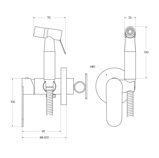 Встроенный смеситель Cezares STYLUS-DIF-NOP с гигиеническим душем, черный матовый