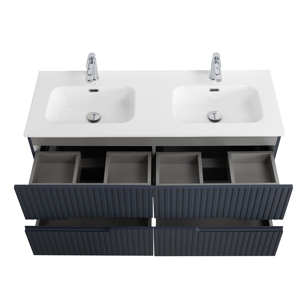 Тумба подвесная CEZARES DUET-N-1200-4C-SO-2-GR-P с раковиной CZR-8095-120-2 с двумя чашами, графит