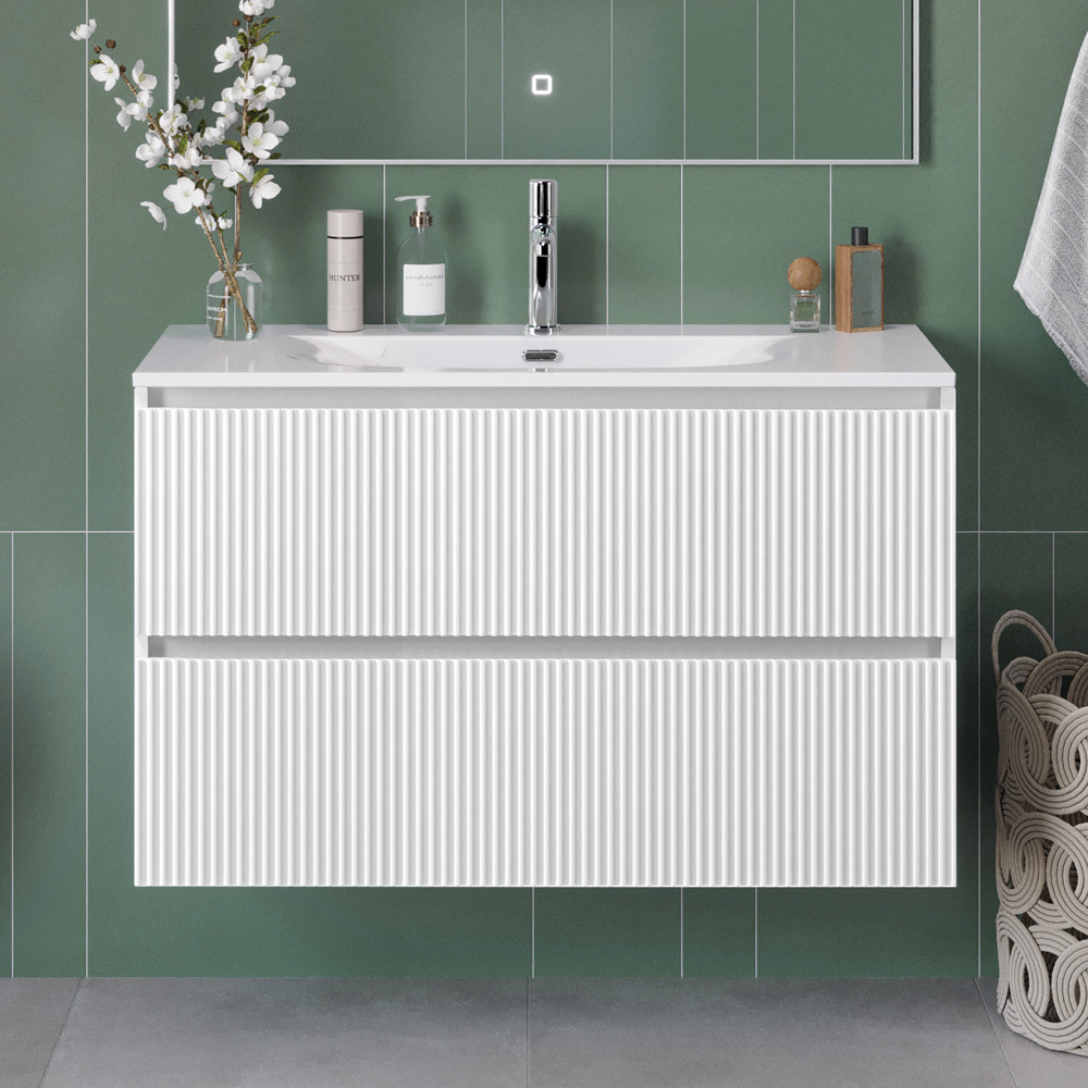 купить Тумба с раковиной подвесная BelBagno UNO-MINI-1000-2C-SO-BO Bianco Opaco, раковина белая BB-8099-3-100 