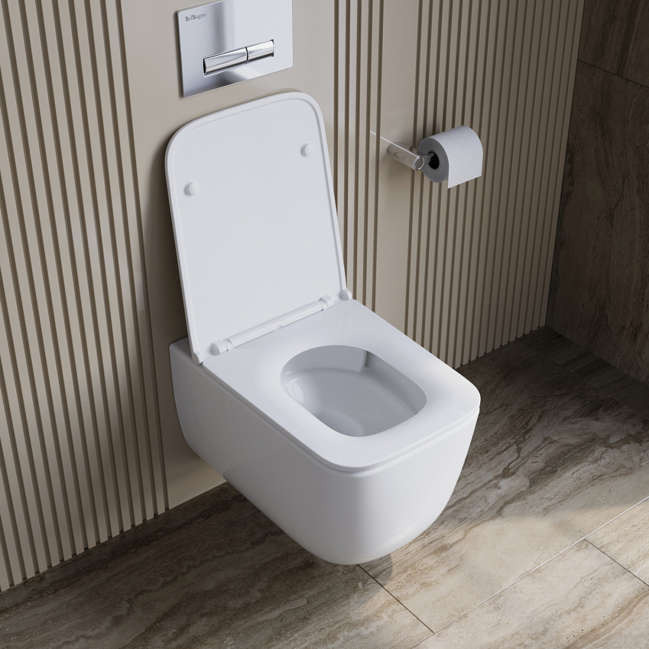 Унитаз подвесной безободковый с сиденьем и смывом TORNADO BelBagno LUCE-TOR BB076CH-TOR/SC