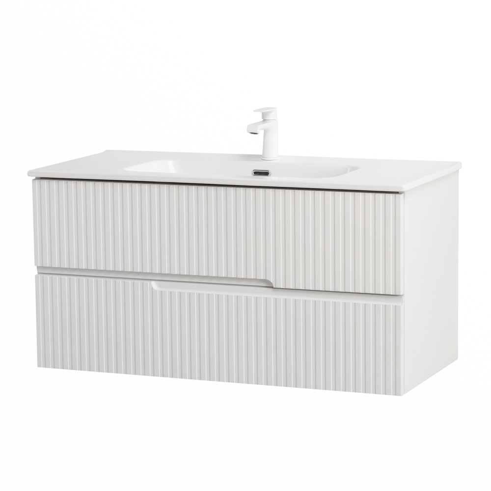 Тумба подвесная CEZARES DUET-N-1000-2C-SO-FBS-P с раковиной CZR-8095-100, ясень белый софт