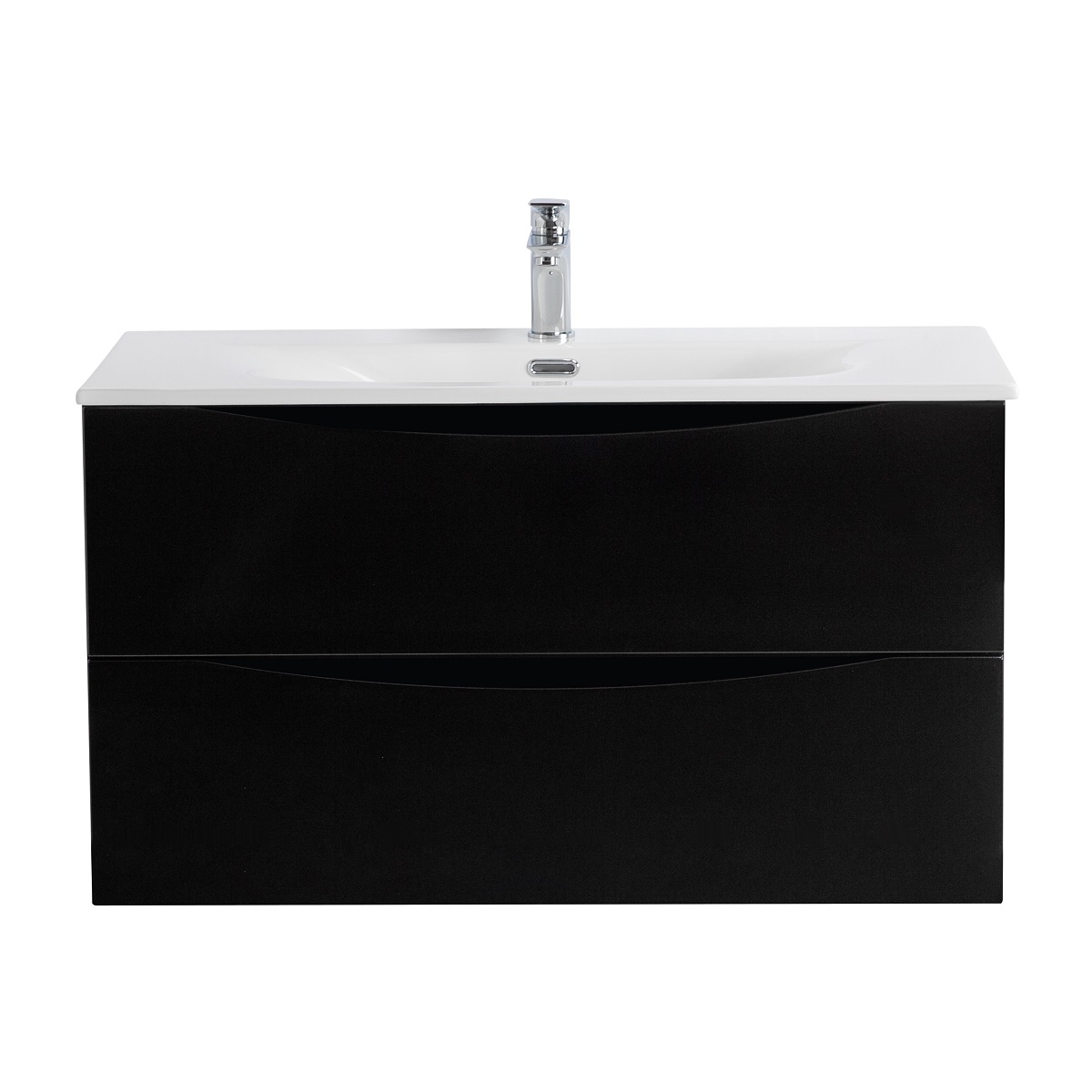 Тумба с раковиной подвесная BelBagno MARINO-CER-N-1000-2C-SO-NL-P Nero Lucido, раковина белая BB-8099-100