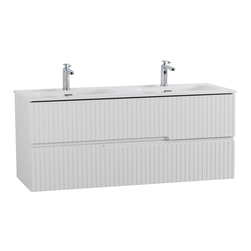 Тумба подвесная CEZARES DUET-N-1200-2C-SO-2-BL с раковиной CZR-8073-120-2 с двумя чашами, белый глянец
