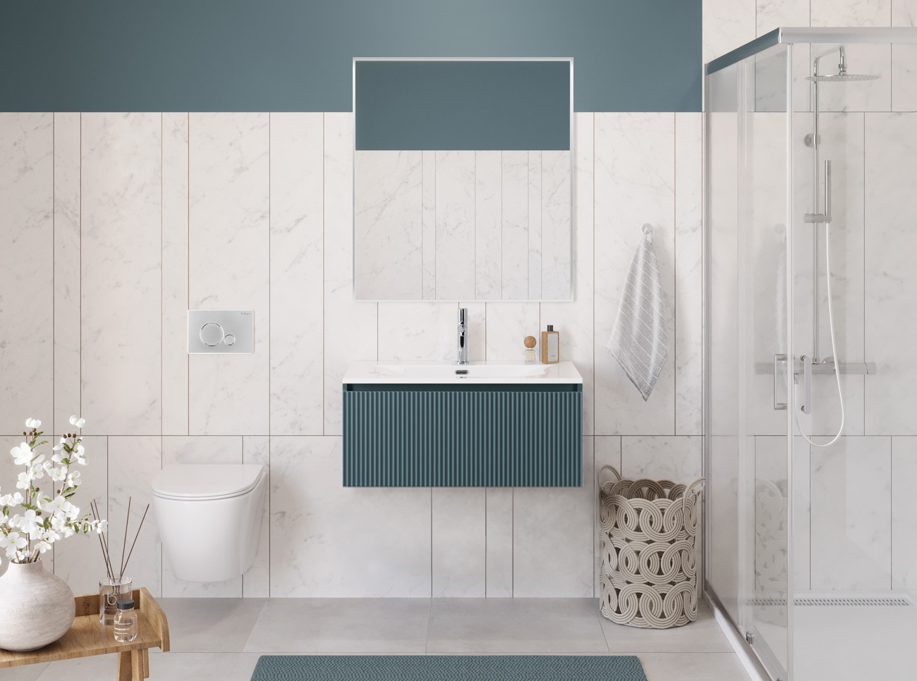Тумба с раковиной подвесная BelBagno UNO-800-1C-SO-AO Голубой матовый, раковина белая BB-8099-80