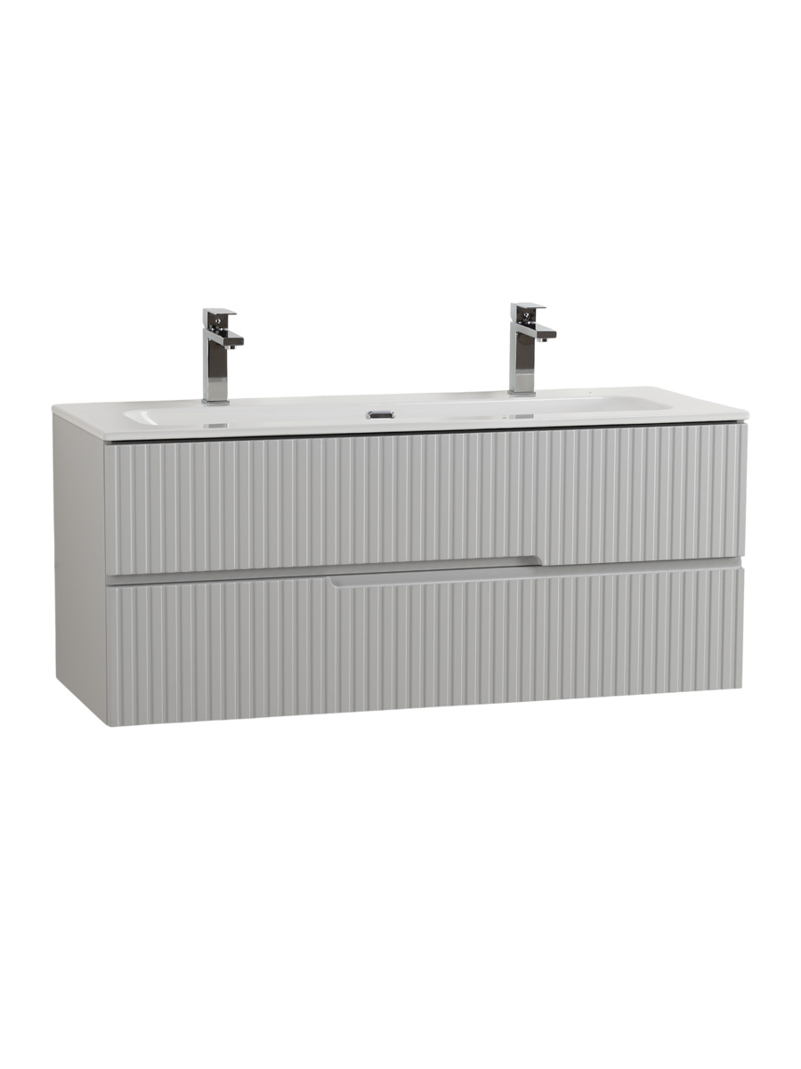 Тумба подвесная CEZARES DUET-N-1200-2C-SO-GPR-P с раковиной CZR-8073-120-1-2 с двумя отверстиями для смесителей, серый жемчужный