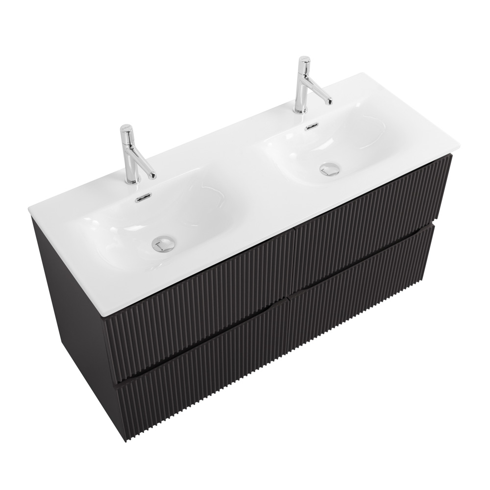 Тумба с раковиной подвесная BelBagno UNO-1200-4C-SO-GSO Темно-Серый матовый, раковина белая BB-8099-120-2 с 2-я чашами
