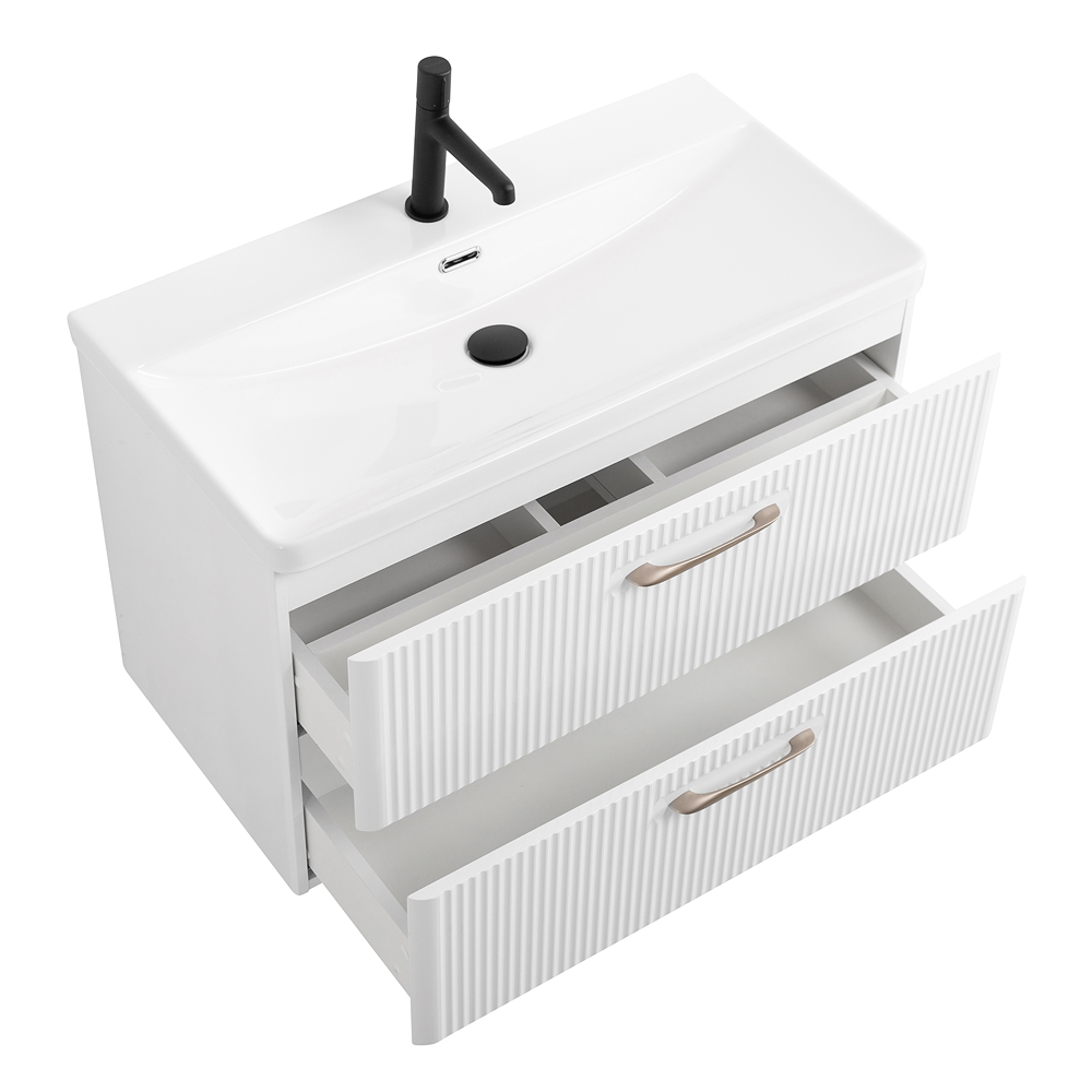 Подвесная тумба с раковиной Belbagno DUE, 80 см Bianco Lucido DUE-800-2C-SO-BL-P + BB-8076-3-80