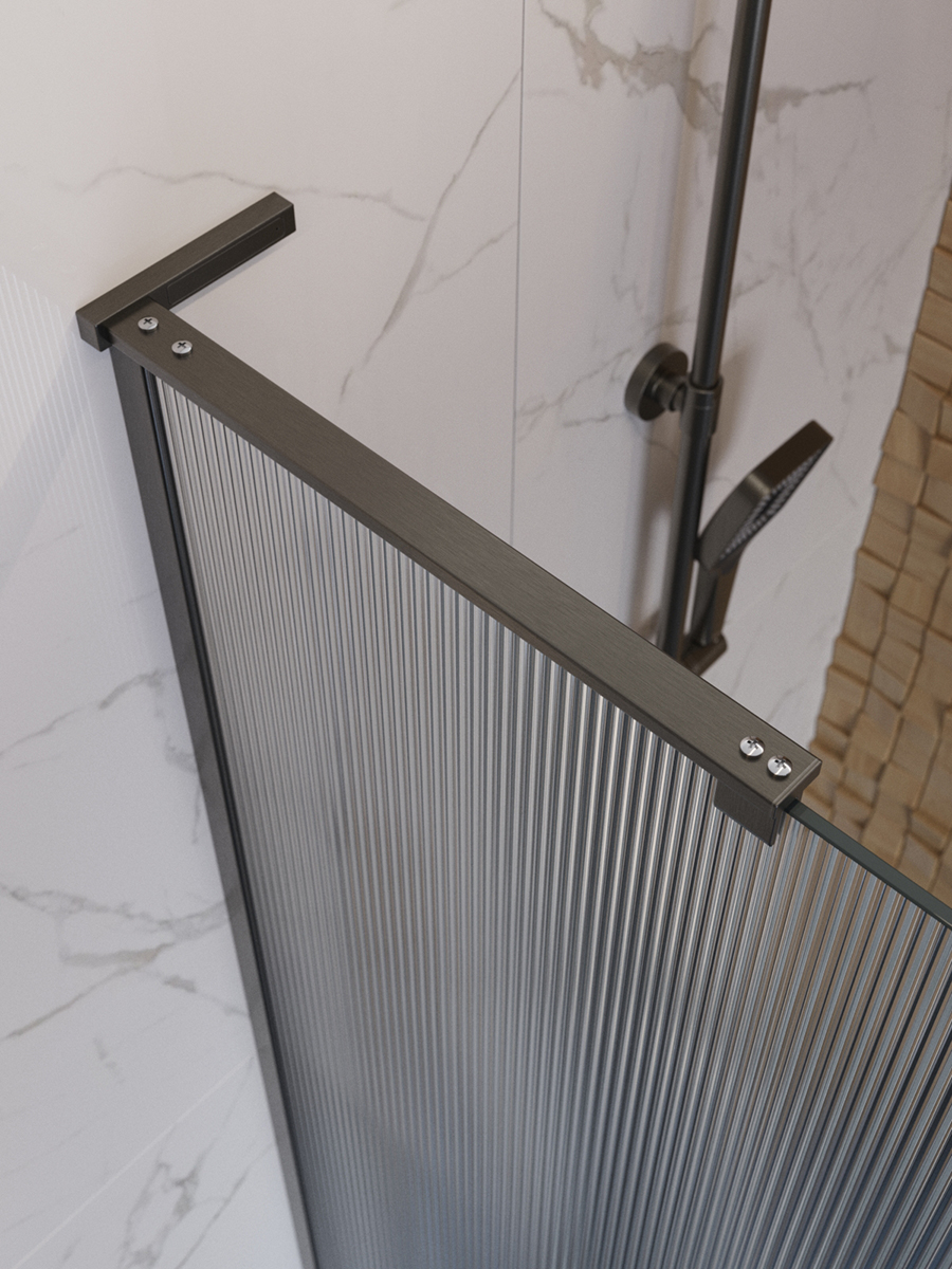 Душевая перегородка BelBagno UNO-L-1-TB-100-FL-GM профиль оружейная сталь, стекло  рифленое FLUTTO