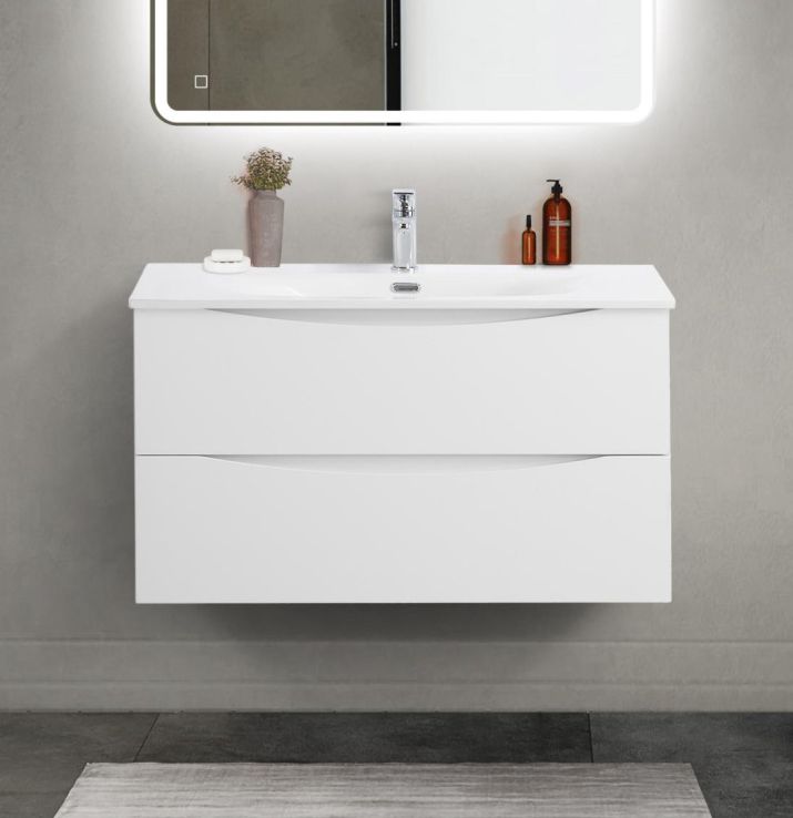 Тумба с раковиной подвесная BelBagno MARINO-CER-MINI-900-2C-SO-BO-P Bianco Opaco, раковина белая BB-8099-3-90