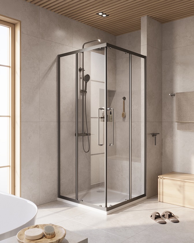 купить Душевой уголок Cezares RELAX-304-A-2-80-C-GM, 80х80х200, профиль оружейная сталь, прозрачное стекло 