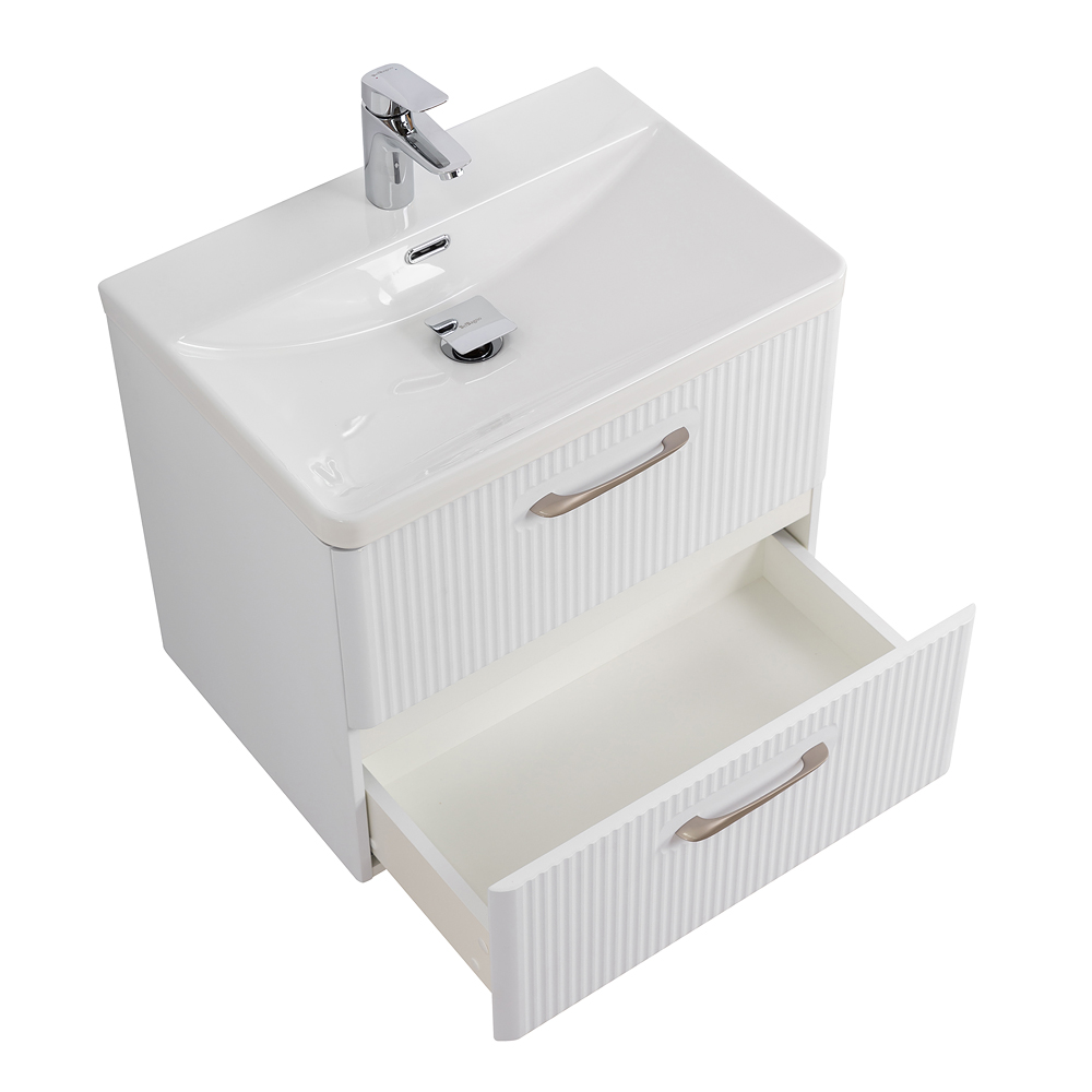 Подвесная тумба с раковиной Belbagno DUE 60 см Белый металлик DUE-600-2C-SO-BM-P + BB-8076-3-60