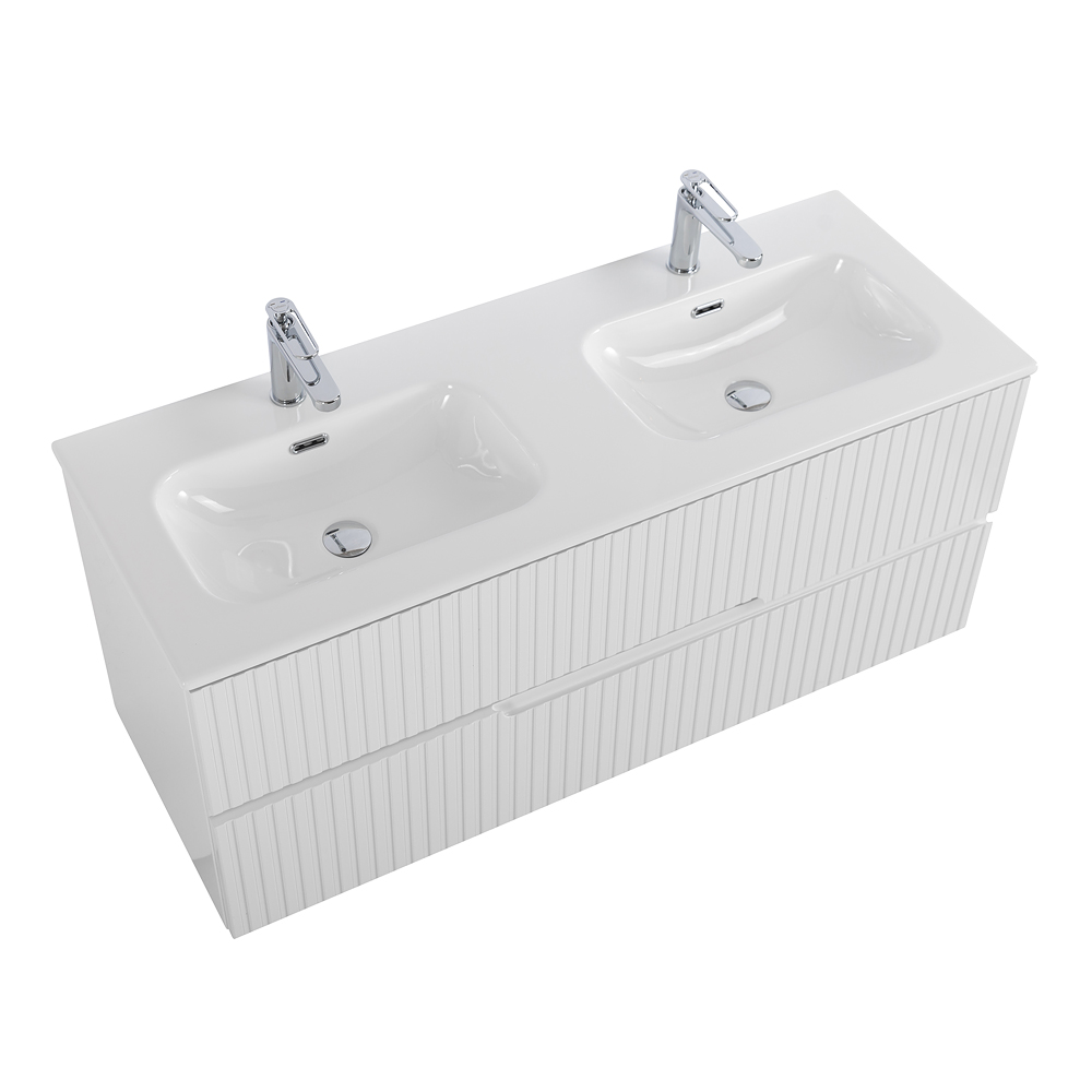Тумба подвесная CEZARES DUET-N-1200-2C-SO-2-BL с раковиной CZR-8073-120-2 с двумя чашами, белый глянец